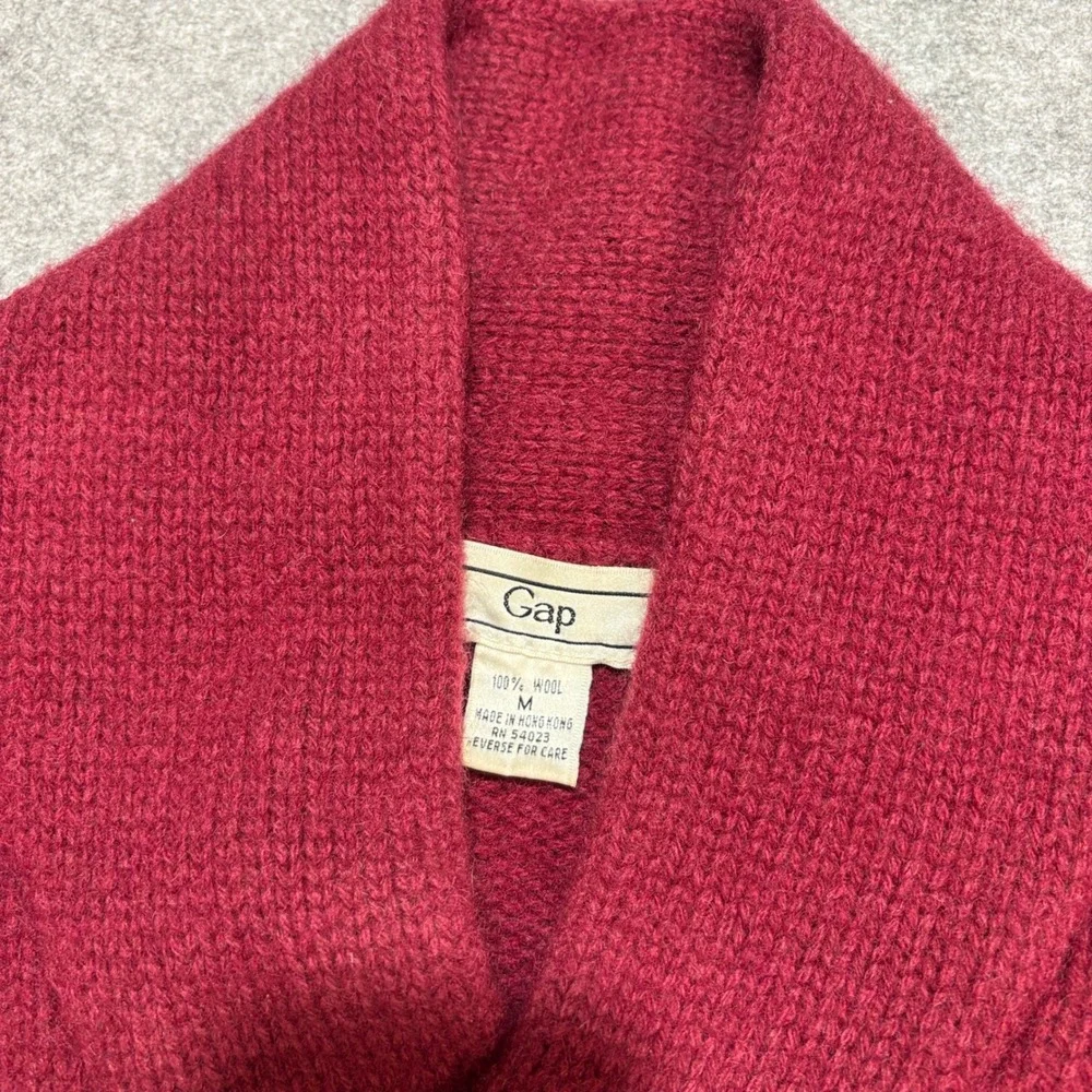 Vintage Gap Wool Shawl Collar Sweater Mens Medium Burgundy Navy Striped Knit